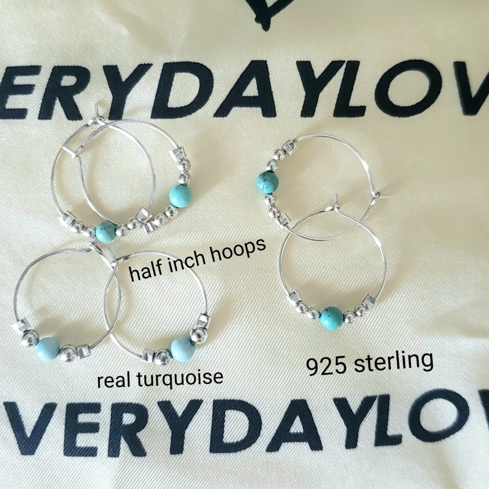 Three Pair Turquoise And Sterling Silver - Picture 2 of 9